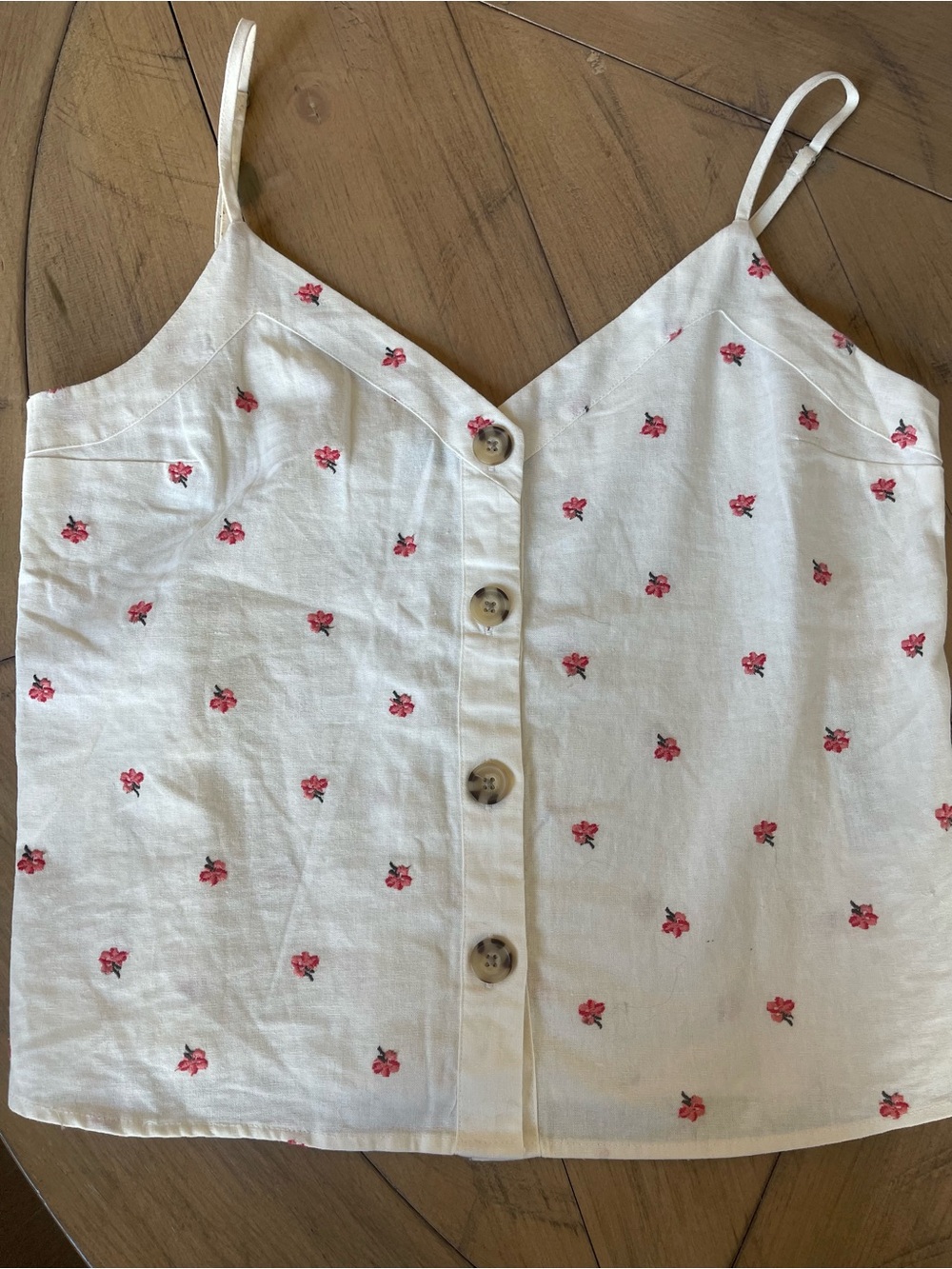 Abercrombie & Fitch White Floral Button Cami with Pink Roses
